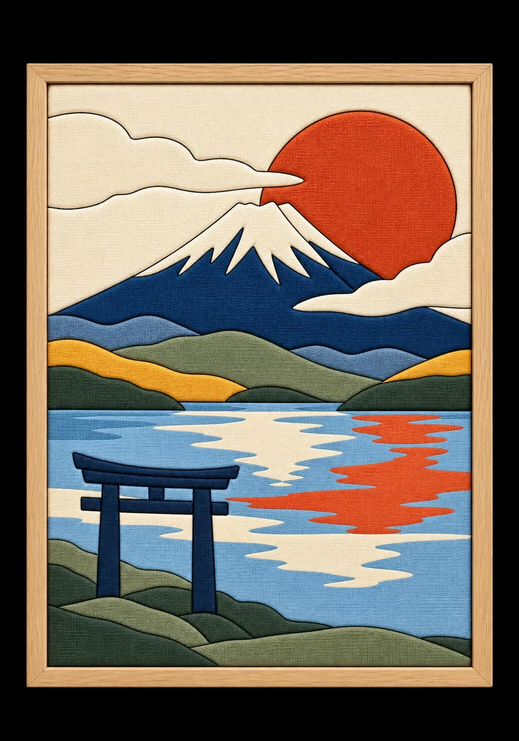 Fuji’de Gün Doğumu Hazır Kinusaiga Kumaş Tablo - 21×30 cm