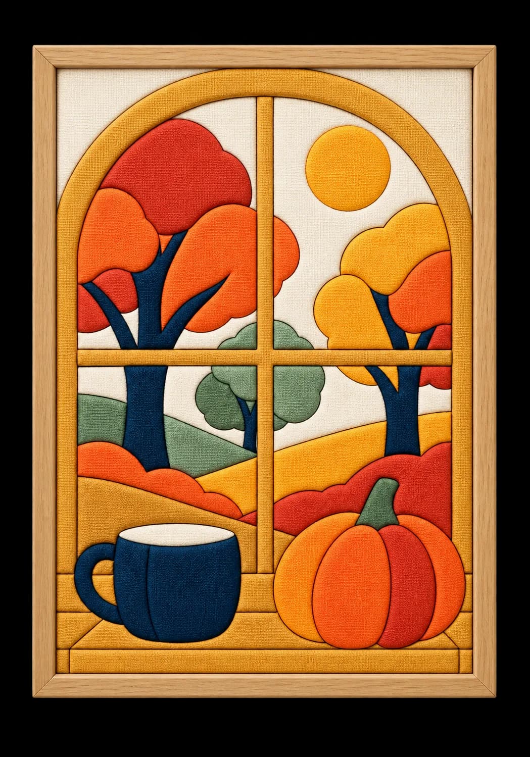 Sonbahar Penceresi Hazır Kinusaiga Kumaş Tablo - 21×30 cm
