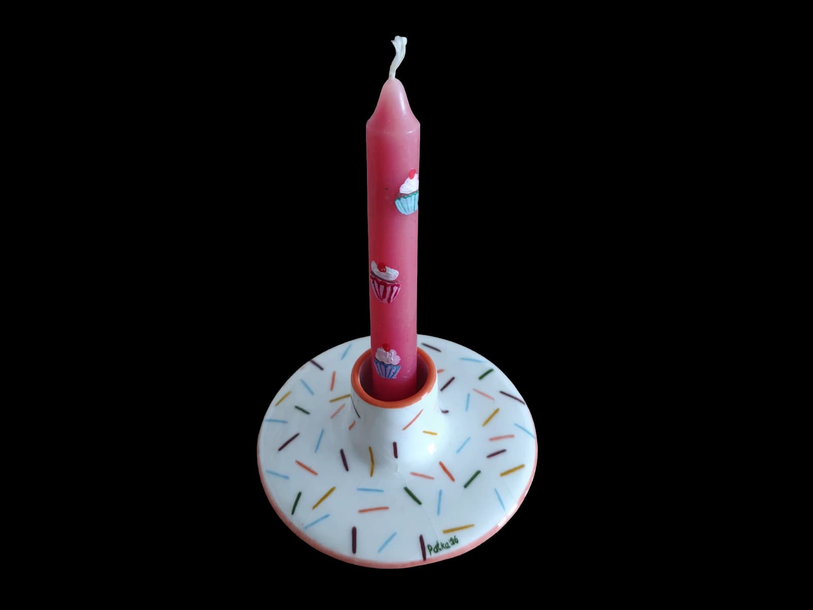 El Yapımı Seramik Şamdan ve Mum - Cupcake'li