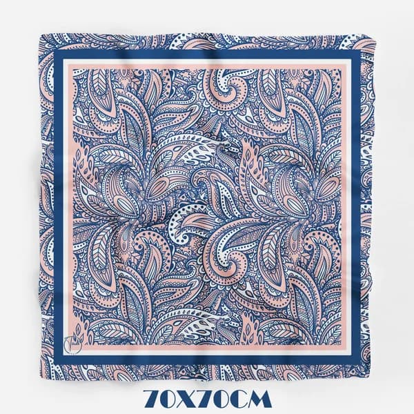 Tua İpek Riviera Krem Lacivert Bandana 70×70 cm