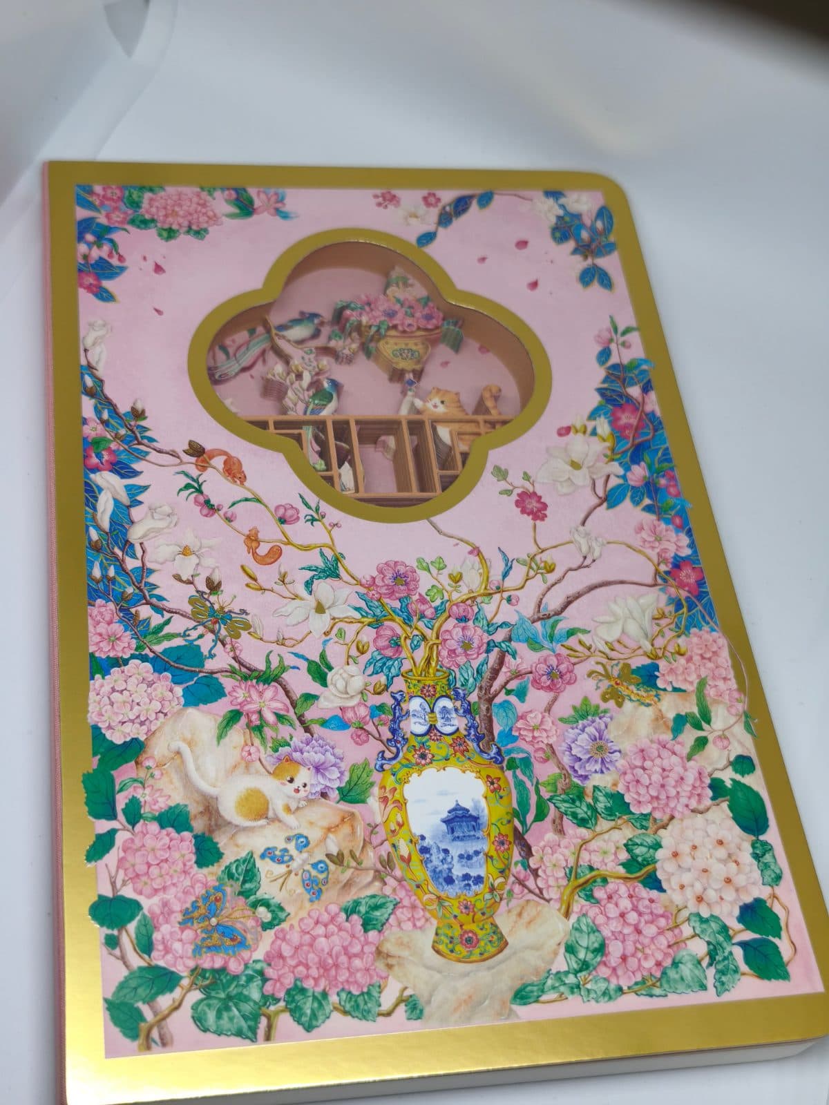 Diorama 3D Katmanlı Defter - Tatlı Kedi ve Kuş Temalı Pembe Kareli A5 80 Yaprak
