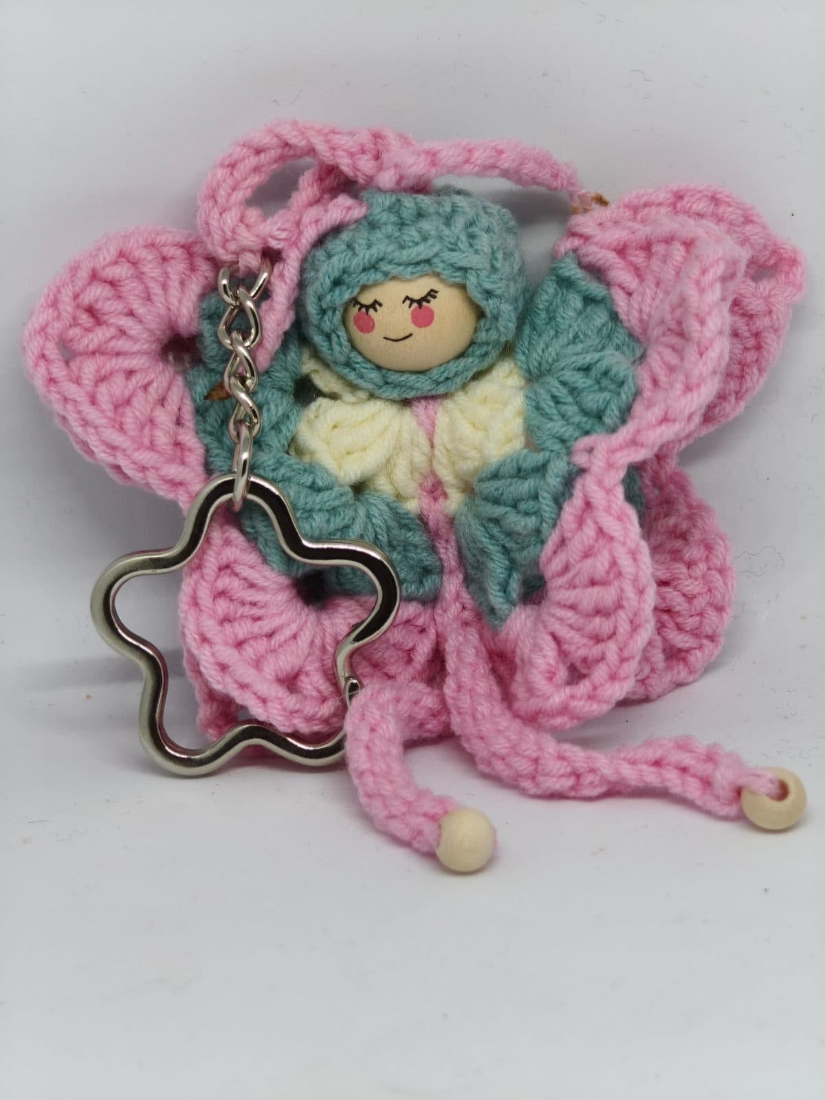 Örgü Kelebek Bebek Anahtarlık - Pembe