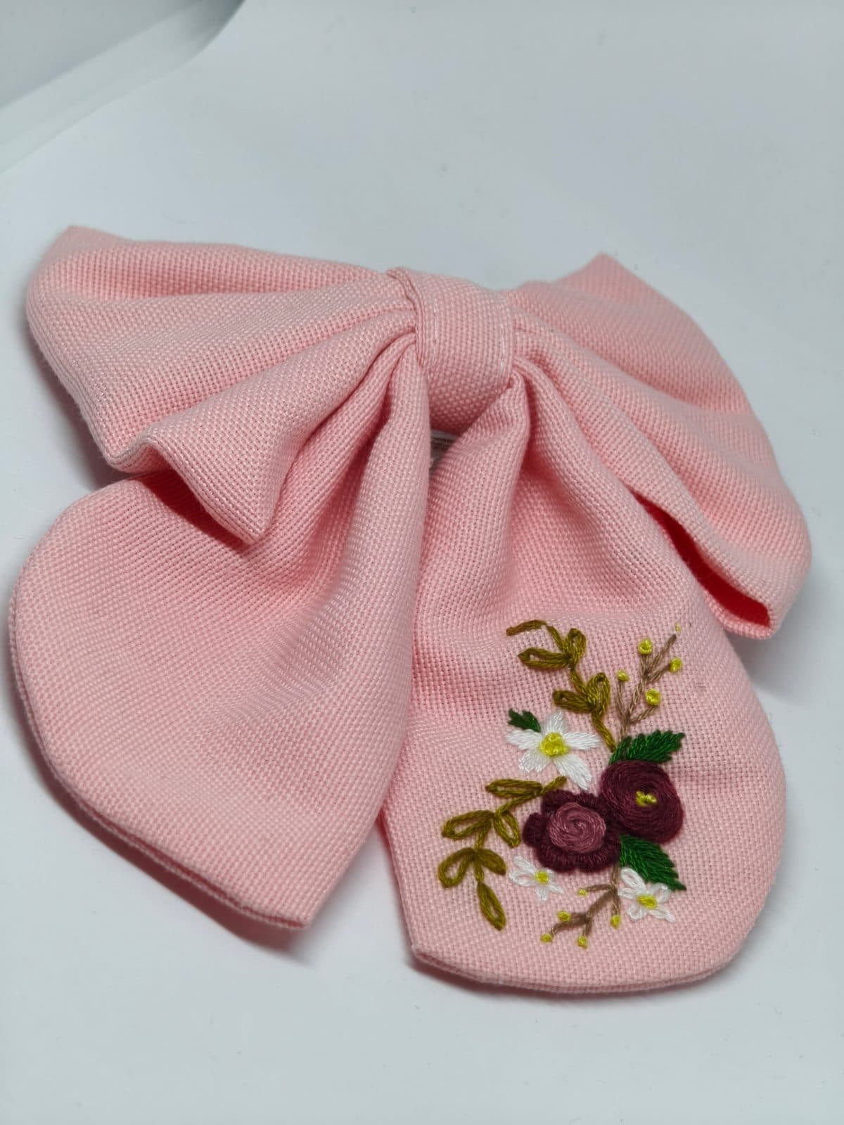 Pembe Nakışlı Papyon - Çiçek Motifli