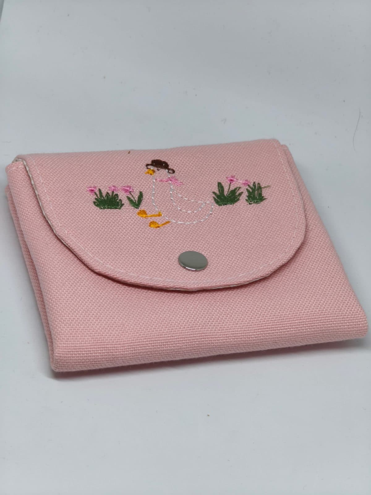 Pembe Nakışlı Mini Cüzdan - Kaz Motifli