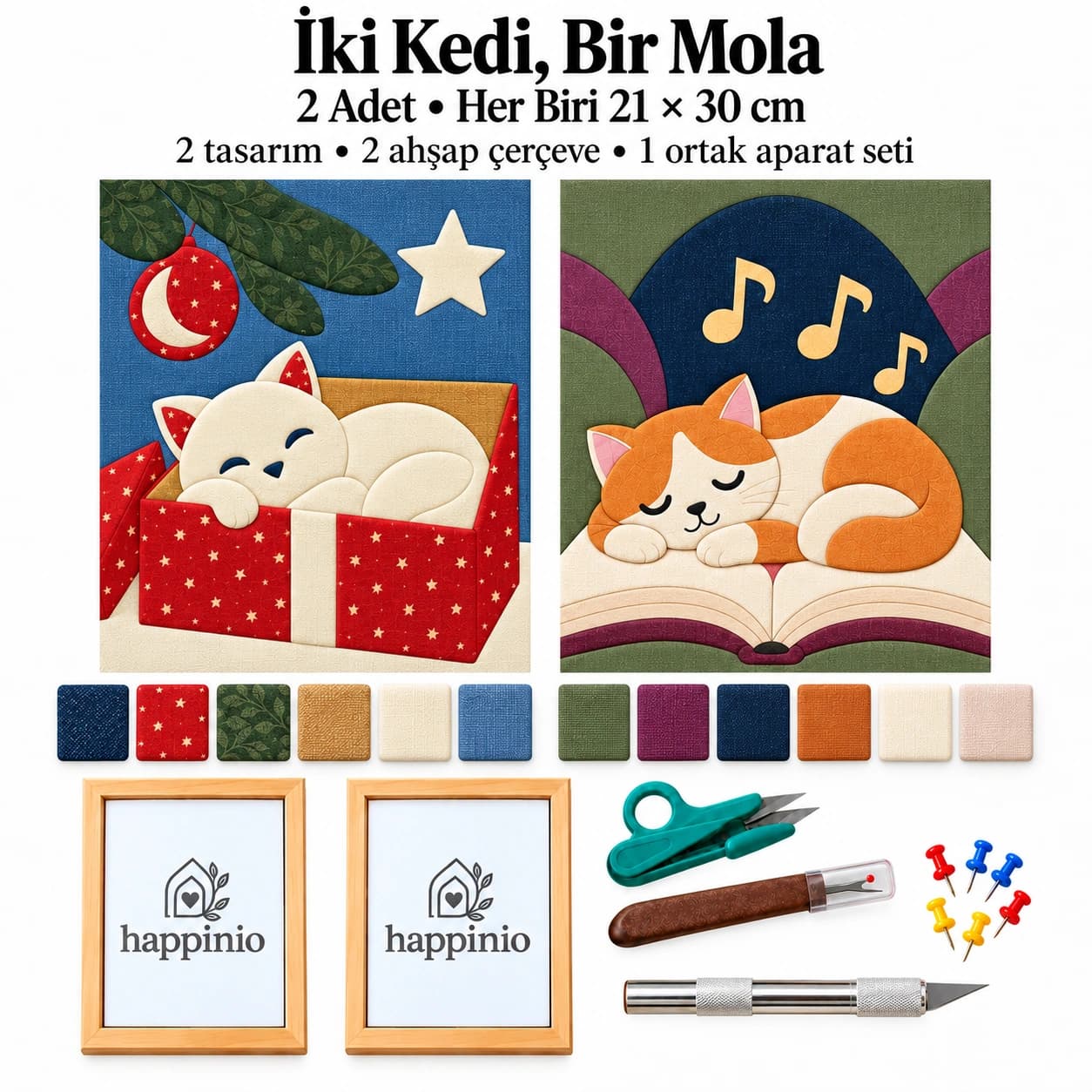İki Kedi, Bir Mola İkili Kinusaiga Kiti - 2 Adet · Her Biri 21×30 cm