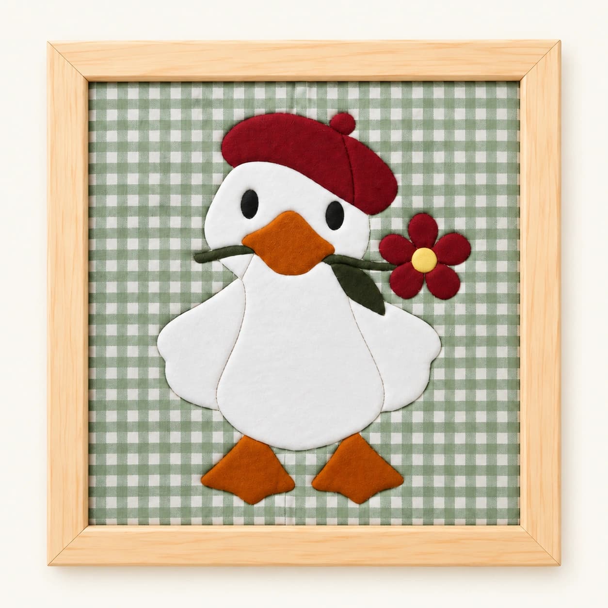 Kırmızı Bereli Ördek Hazır Kinusaiga Kumaş Tablo - 30×30 cm