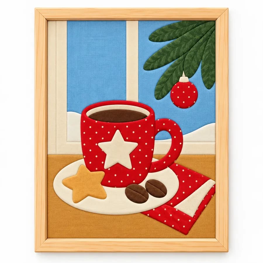 Yılın İlk Kahvesi Hazır Kinusaiga Kumaş Tablo - 21×30 cm