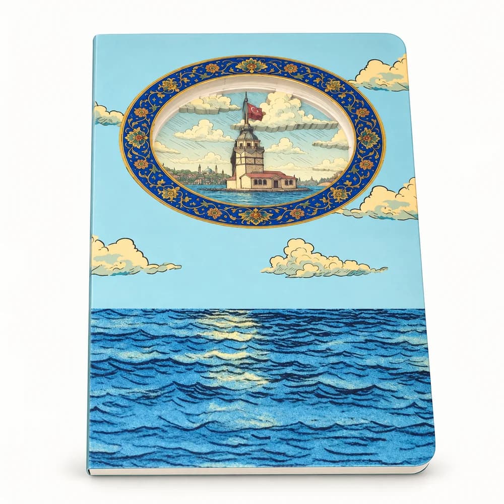 Diorama 3D Katmanlı Defter - İstanbul Kız Kulesi Temalı Noktalı A5 80 Yaprak
