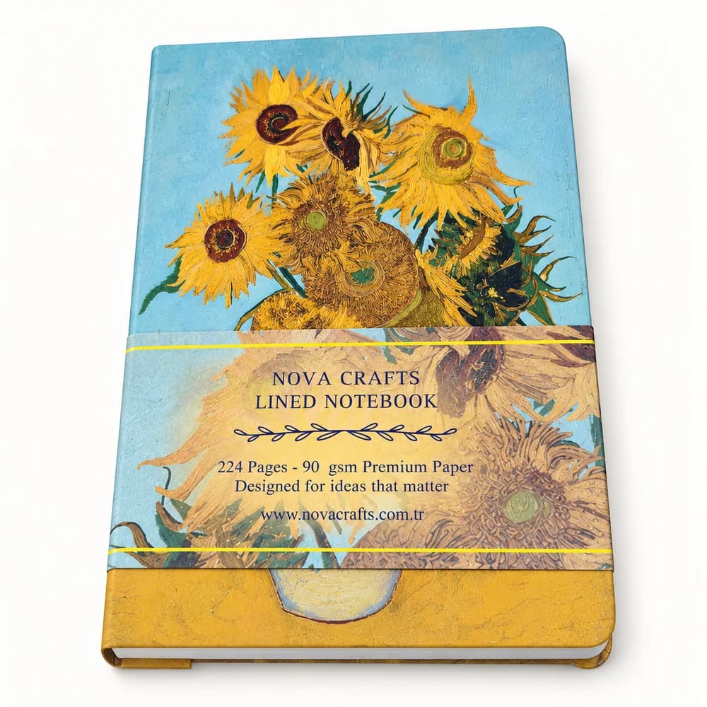 Van Gogh Ayçiçekleri A5 Yaldızlı Çizgili Defter