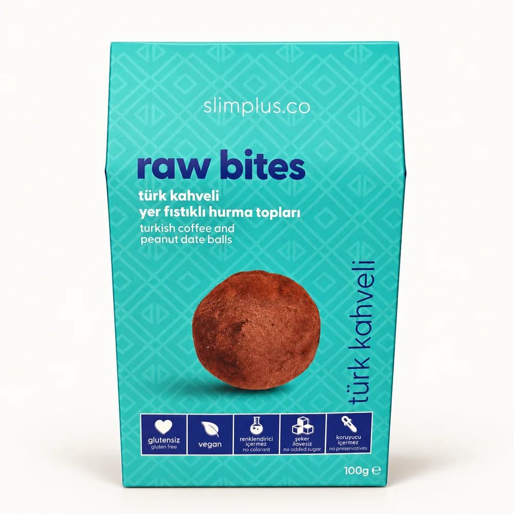 SlimPlus Raw Bites Türk Kahveli Yer Fıstıklı Hurma Topları 100 g