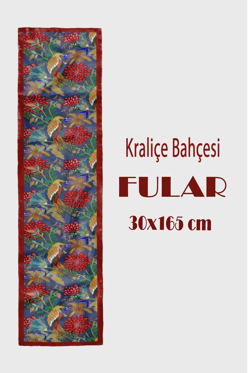 Tua İpek Kraliçe Bahçesi Kırmızı Fular 30×165 cm