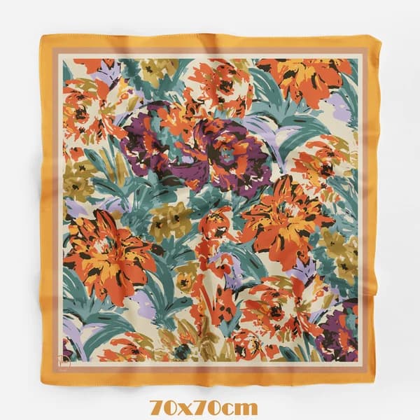 Tua İpek Gün Batımı Bahçesi Turuncu Bandana 70×70 cm