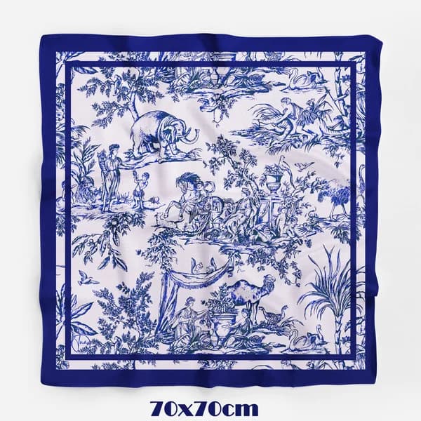 Tua İpek Blue Animal Toile Mavi Beyaz Bandana 70×70 cm