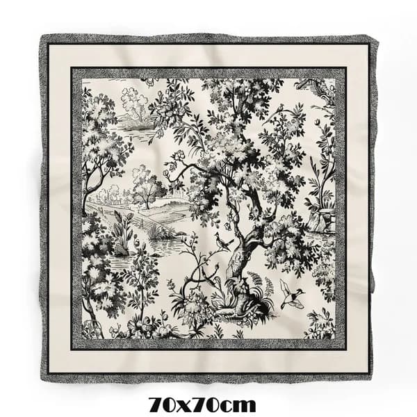 Tua İpek Viyana Bahçesi Siyah Beyaz Bandana 70×70 cm