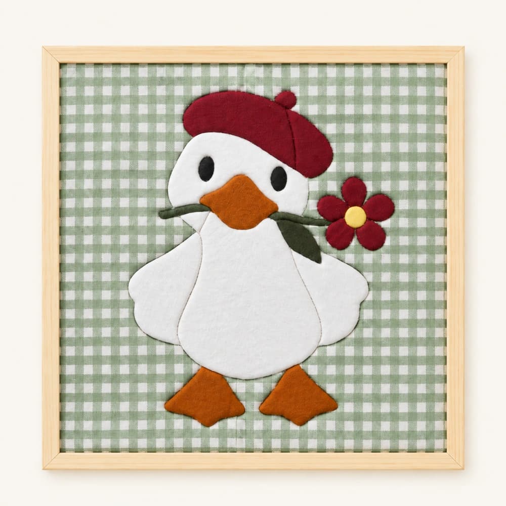 Kırmızı Bereli Ördek Hazır Kinusaiga Kumaş Tablo - 30×30 cm