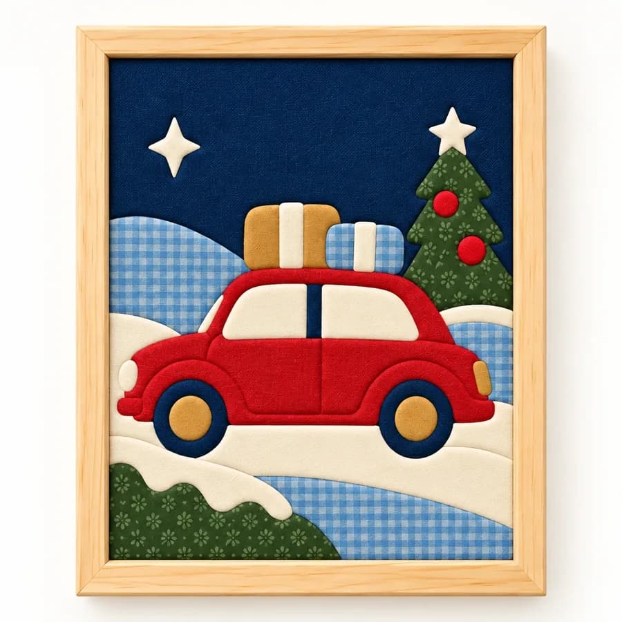 Yeni Yıla Yolda Hazır Kinusaiga Kumaş Tablo - 21×30 cm
