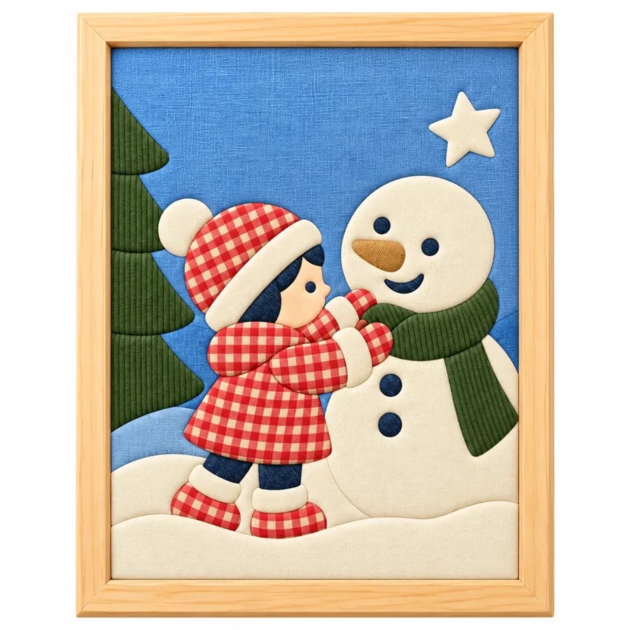İlk Karın Neşesi Hazır Kinusaiga Kumaş Tablo - 21×30 cm