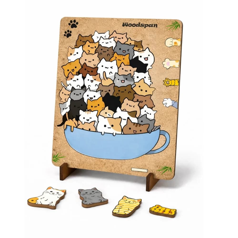 Woodspan Kase Dolusu Kedi Standlı Ahşap Puzzle