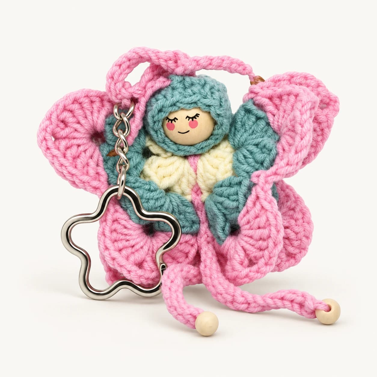 Örgü Kelebek Bebek Anahtarlık - Pembe