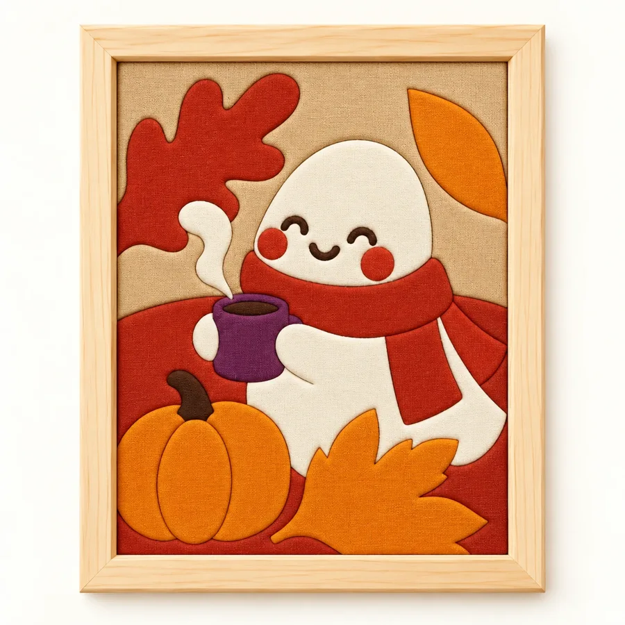 Sonbahar Molası Hazır Kinusaiga Kumaş Tablo - 21×30 cm