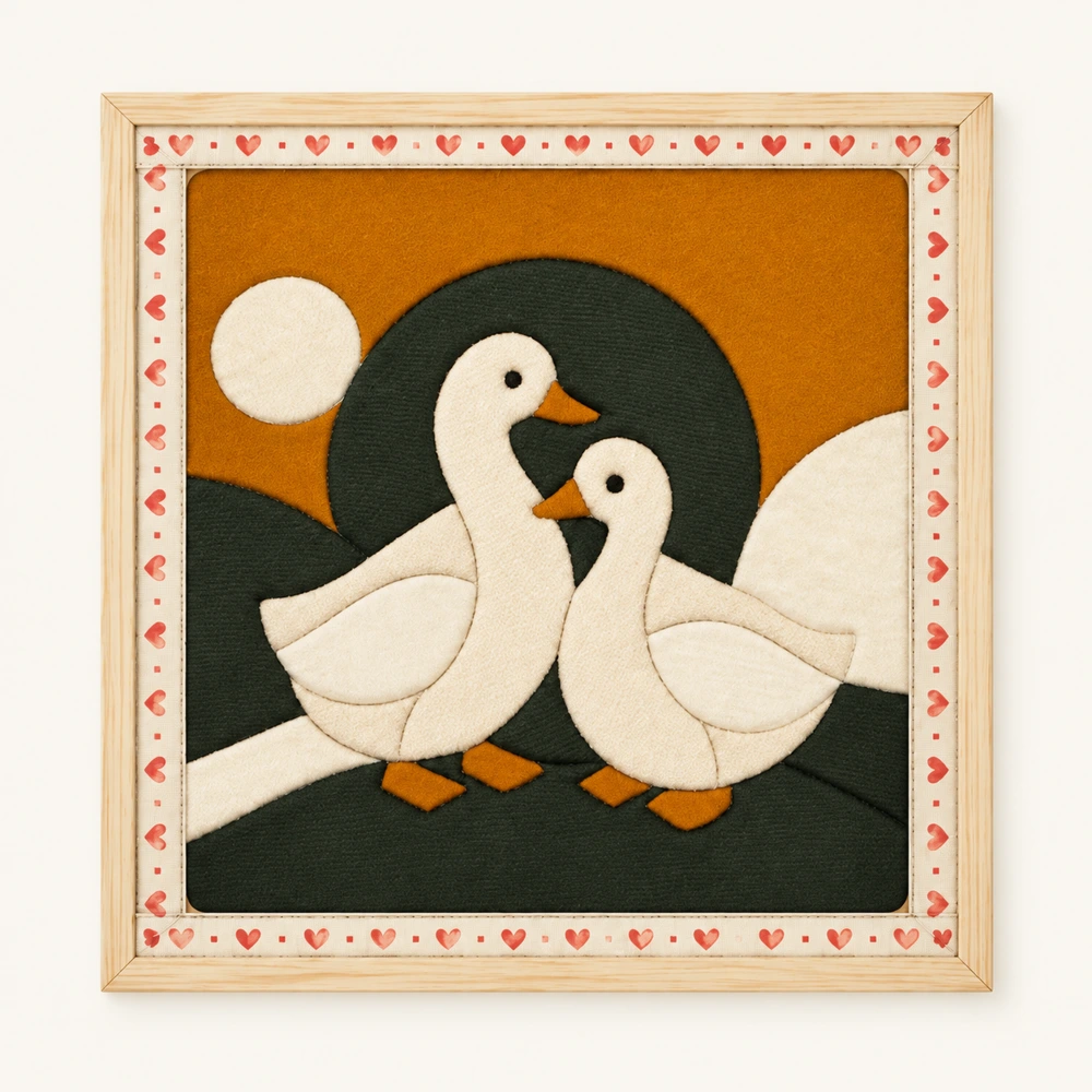 İki Ördek Hazır Kinusaiga Kumaş Tablo - 30×30 cm