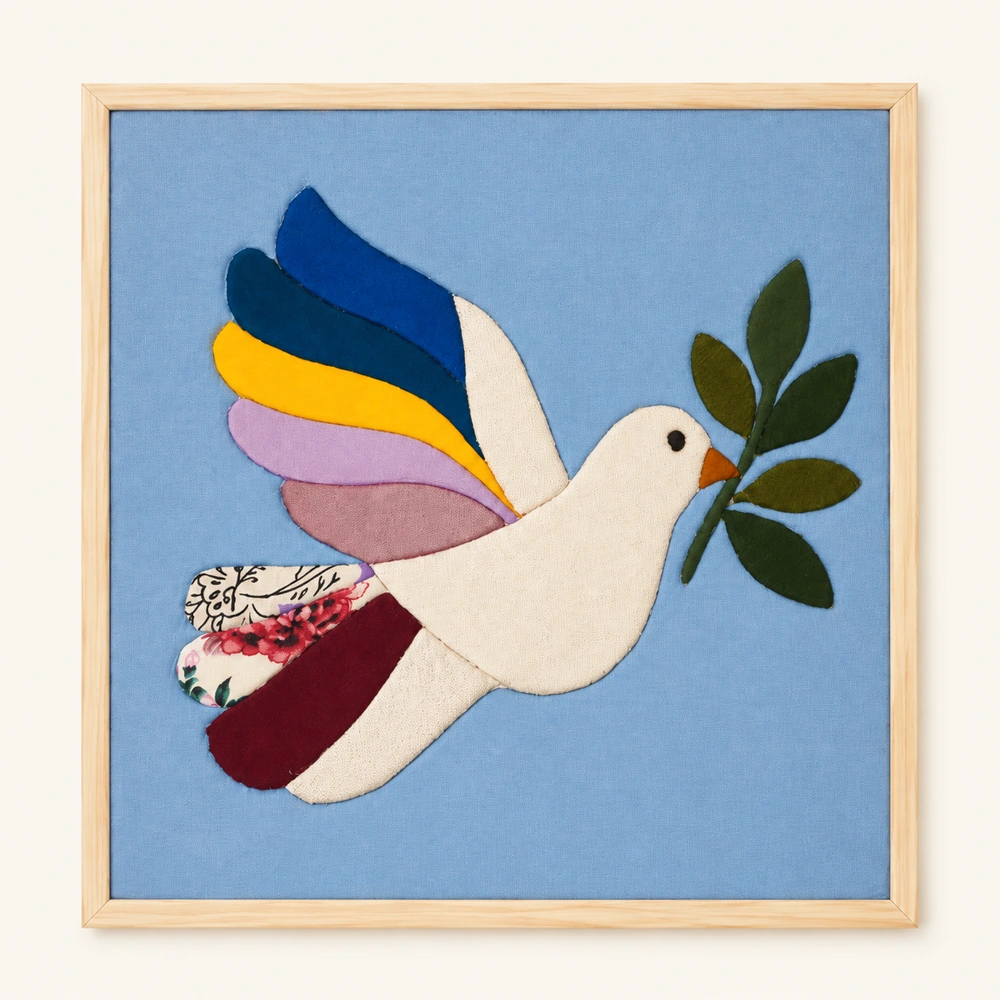 Bir Dal Barış Hazır Kinusaiga Kumaş Tablo - 30×30 cm