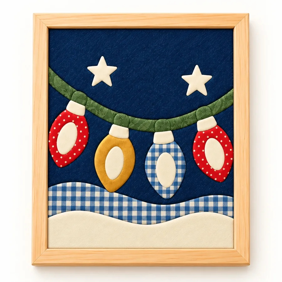 Yeni Yıl Işıkları Hazır Kinusaiga Kumaş Tablo - 21×30 cm