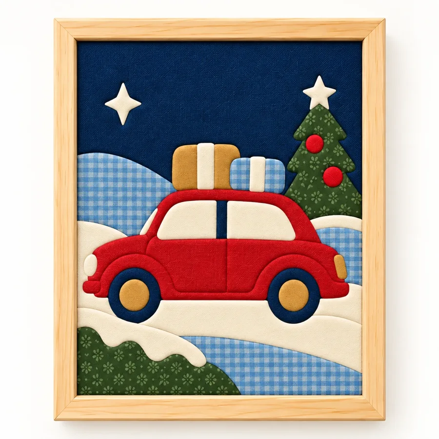 Yeni Yıla Yolda Hazır Kinusaiga Kumaş Tablo - 21×30 cm