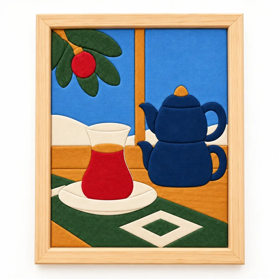Demli Bir Yeni Yıl Hazır Kinusaiga Kumaş Tablo - 21×30 cm