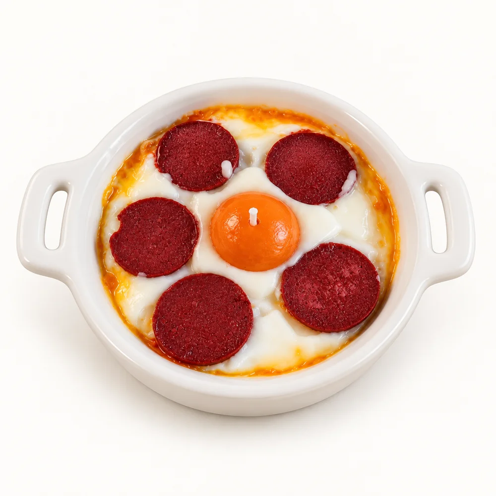 Magic Nova Candle Sucuklu Yumurta Tasarımlı El Yapımı Soya Mum