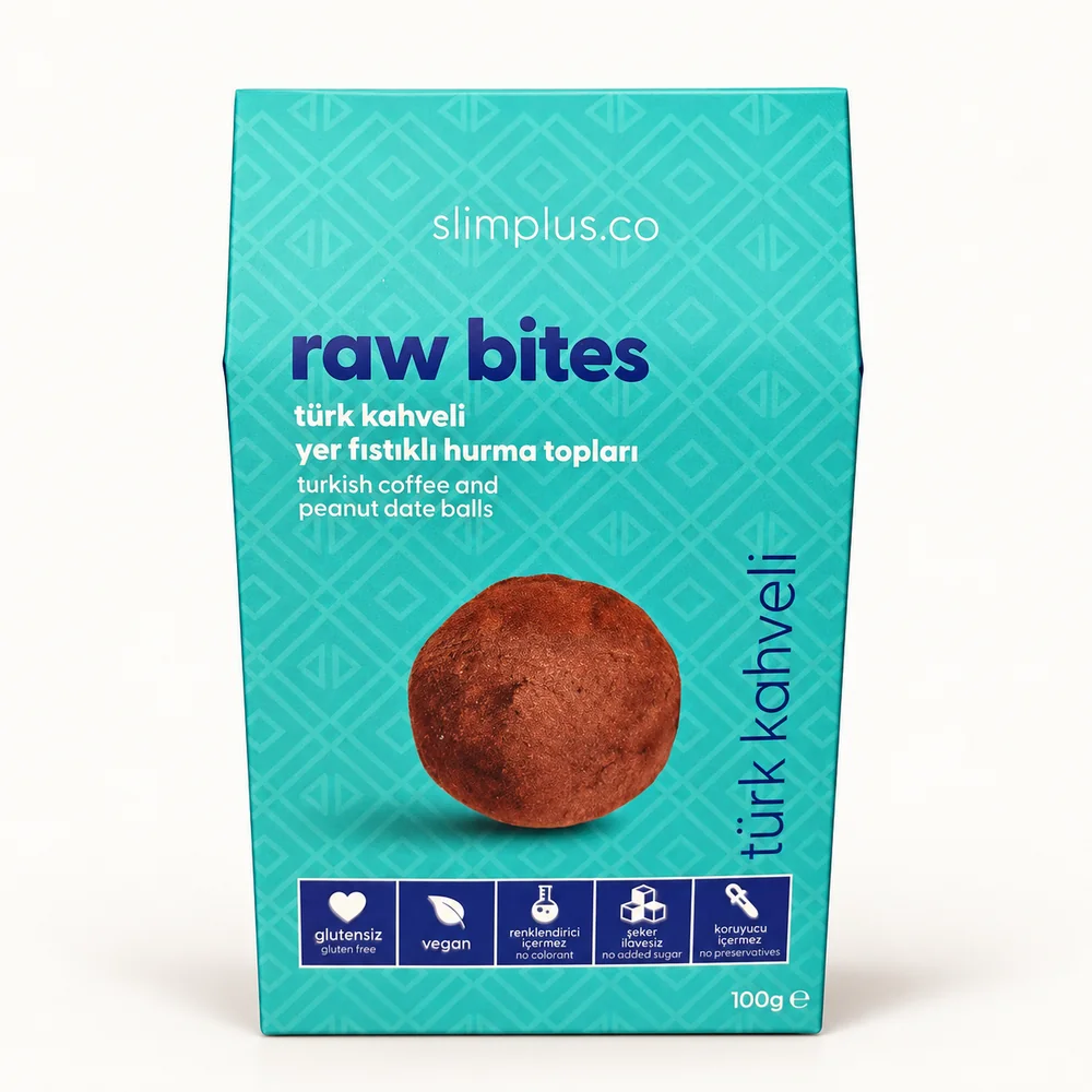 SlimPlus Raw Bites Türk Kahveli Yer Fıstıklı Hurma Topları 100 g