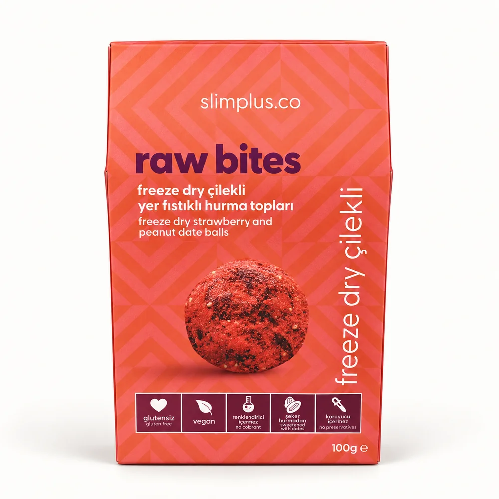 SlimPlus Raw Bites Freeze Dry Çilekli Yer Fıstıklı Hurma Topları 100 g